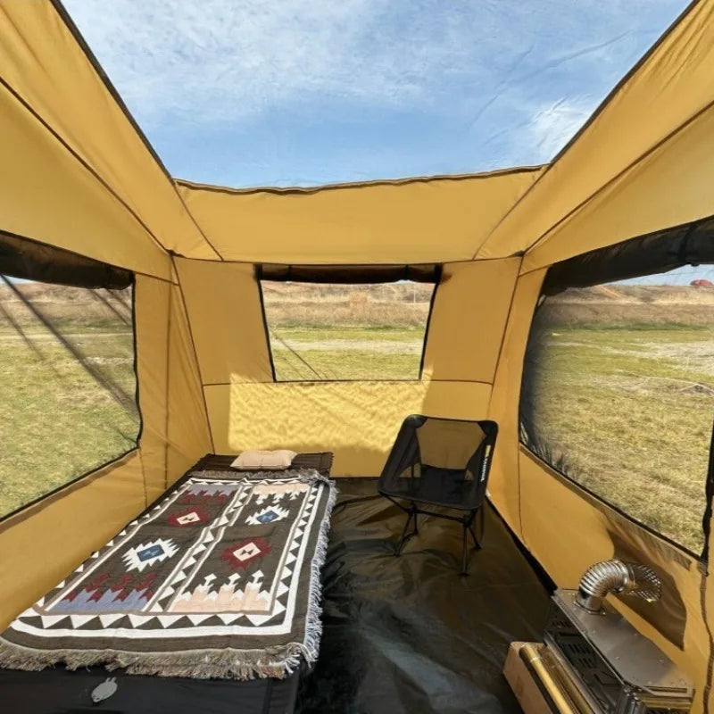 Durable Oxford Car Side Tent: Portable Outdoor Expansion Shelter, Skylight, Chimney Ready