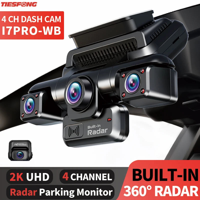 TiESFONG i7pro 4K 4-Channel GPS Dash Cam, 360° Parking, IR Night Vision