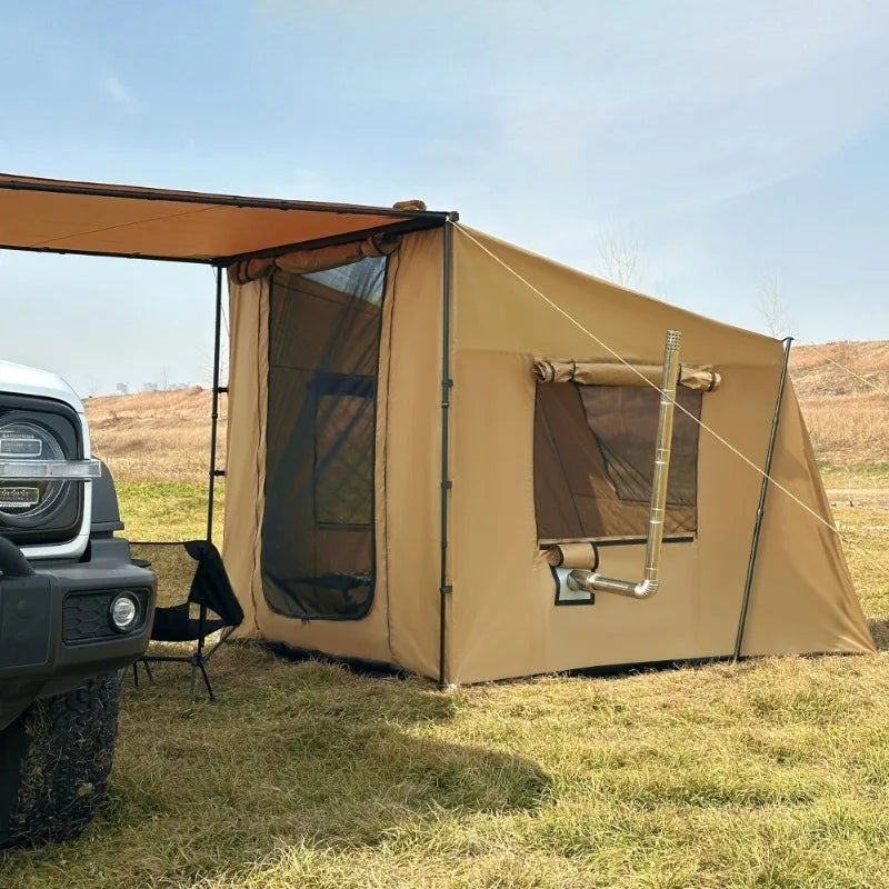 Durable Oxford Car Side Tent: Portable Outdoor Expansion Shelter, Skylight, Chimney Ready