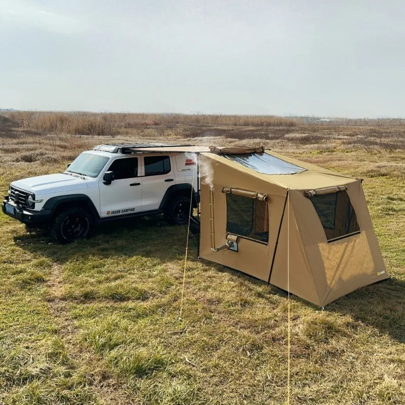 Durable Oxford Car Side Tent: Portable Outdoor Expansion Shelter, Skylight, Chimney Ready