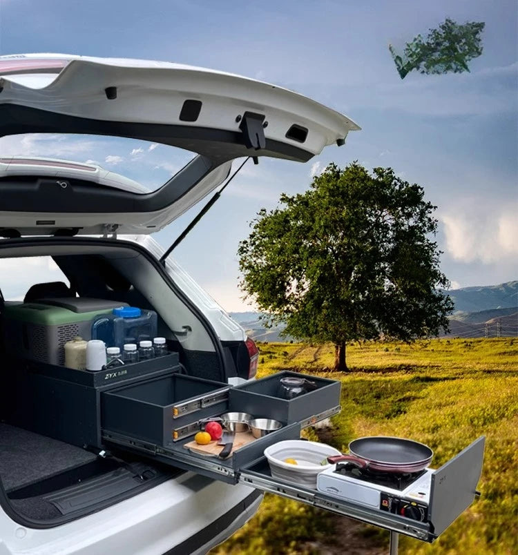Telescopic Stainless Steel Camping Kitchen Box SUV Trunk Organizer Wide-Body