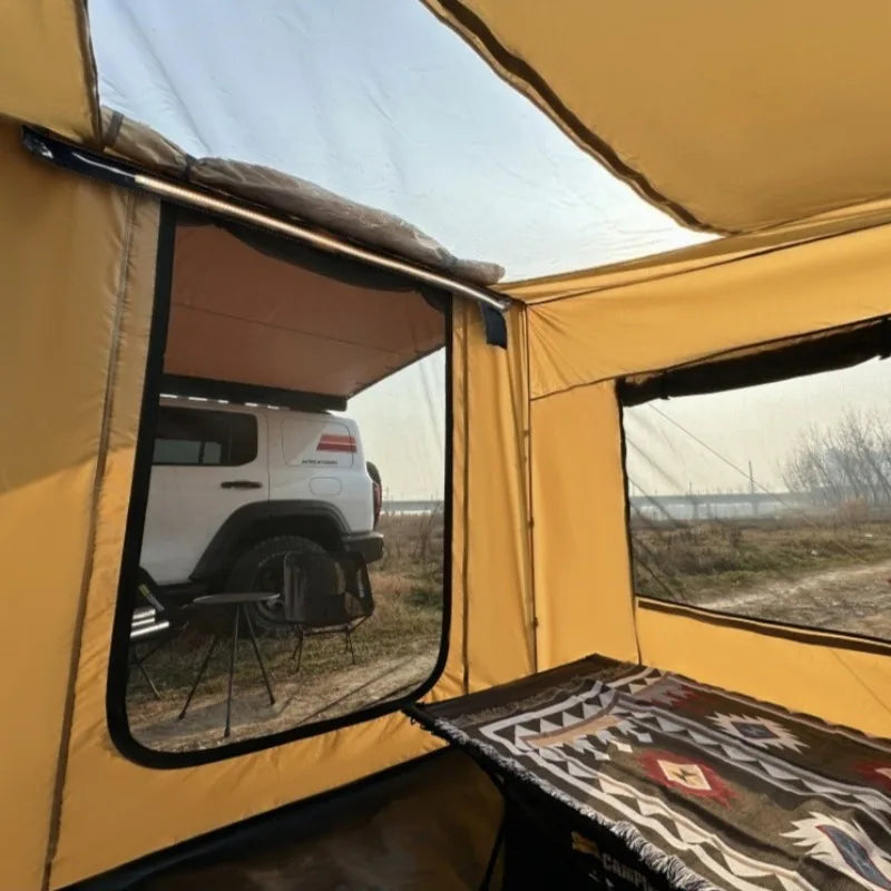Durable Oxford Car Side Tent: Portable Outdoor Expansion Shelter, Skylight, Chimney Ready