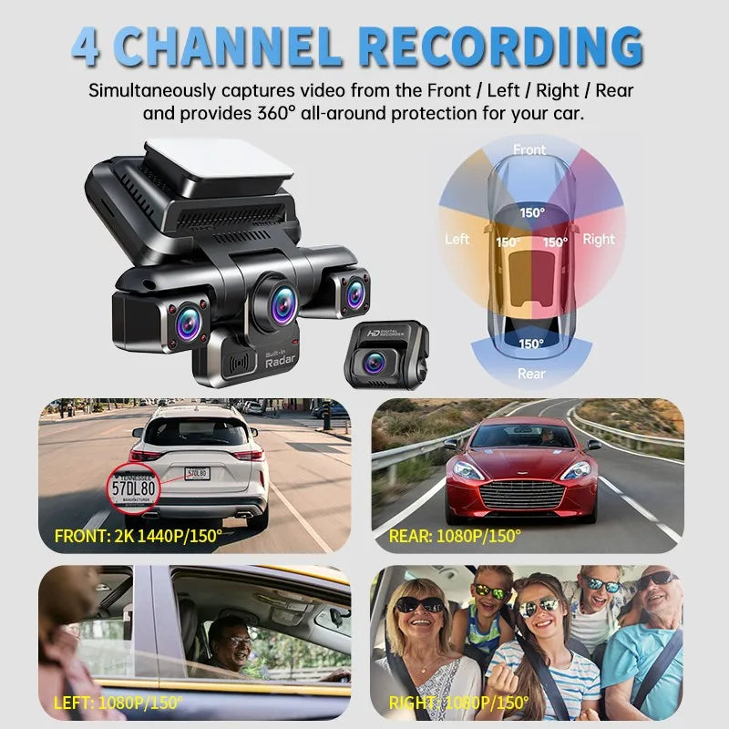 TiESFONG i7pro 4K 4-Channel GPS Dash Cam, 360° Parking, IR Night Vision